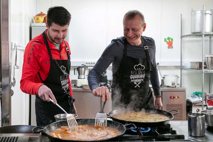 Alicante: Paella & Sangria Class with Tapas and Market Visit - Cooking Alicante paella from the base up