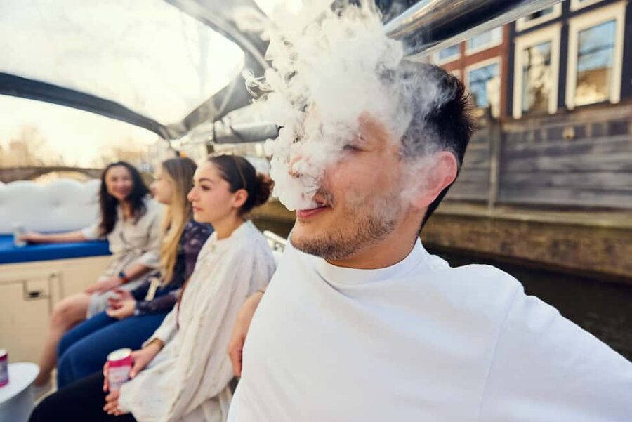 Amsterdam: Smoke & Cruise on covered Cannabis Boat With Bar - Key points at a glance