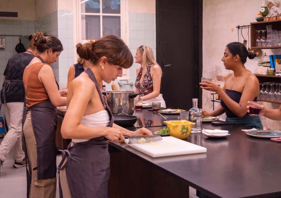 Barcelona: Paella & Tapas Cooking Class with Sangria - Cooking seafood paella from the base up