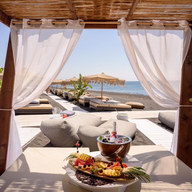 Perivolos Beach: Sun-Bed Experience FortyOne Bar Restaurant - Comfort, Facilities, and Music