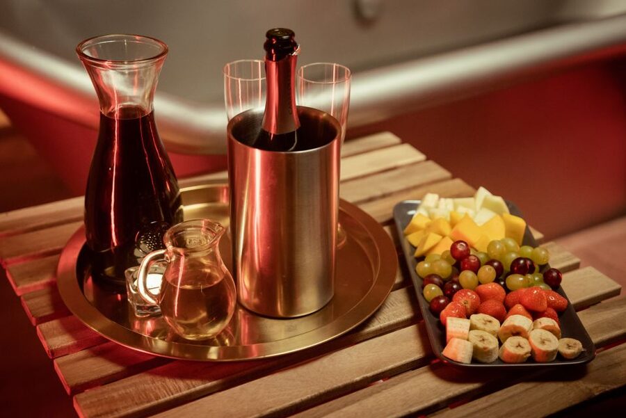 Prague: Beer and Wine Spa Bath with Salt Cave Experience - The salt cave and fireplace finish