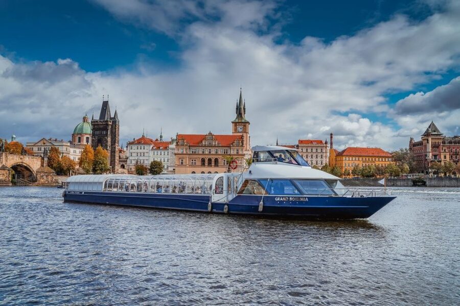 Prague: Evening Vltava River Eco Cruise with Prosecco - A calm view of Prague from Pier 4