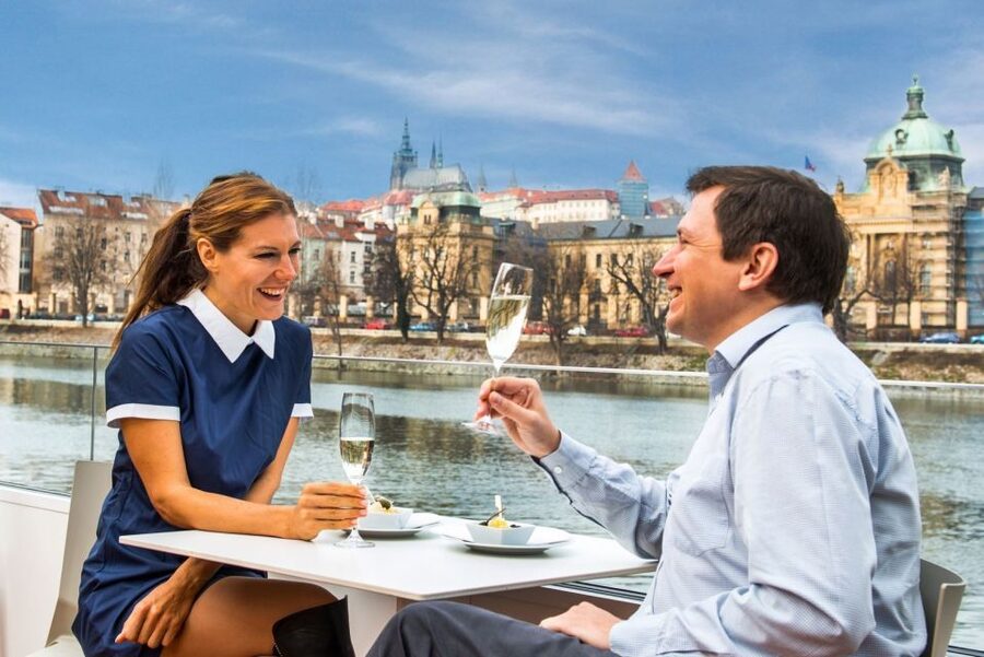 Prague: Evening Vltava River Eco Cruise with Prosecco - Charles Bridge from the waterline