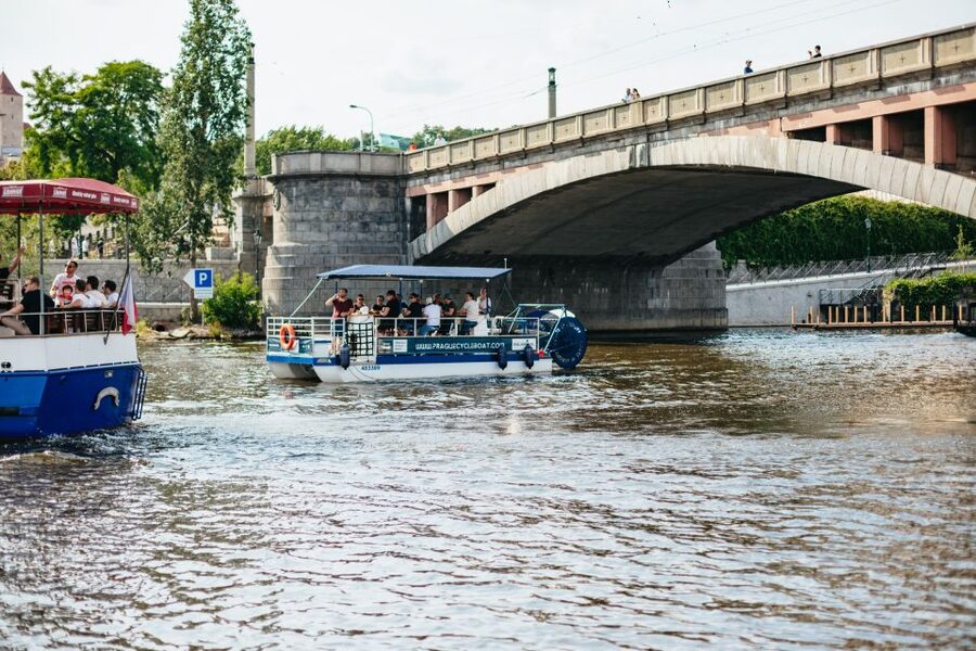 Prague: Swimming Beer Bike on A Cycle Boat - Charles Bridge from the water